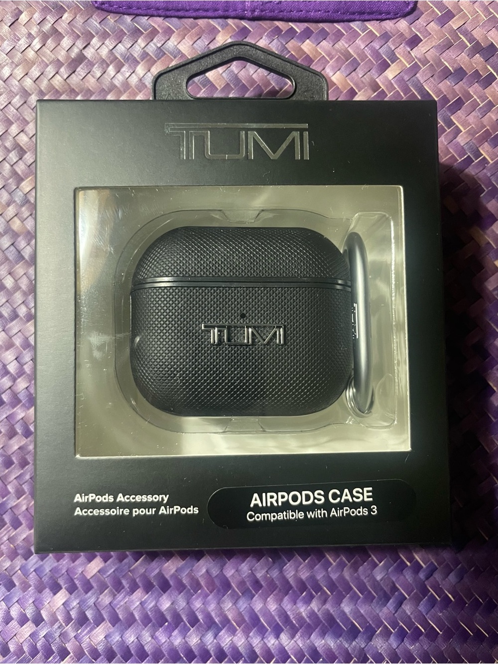 Tumi Black Textured AirPods Case with Carabiner